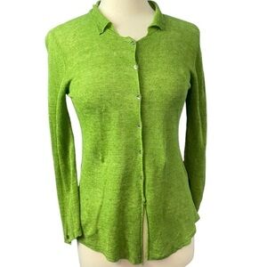 Eileen Fisher 100% Linen Semi Sheer St. Patrick's DAY Green Cardigan